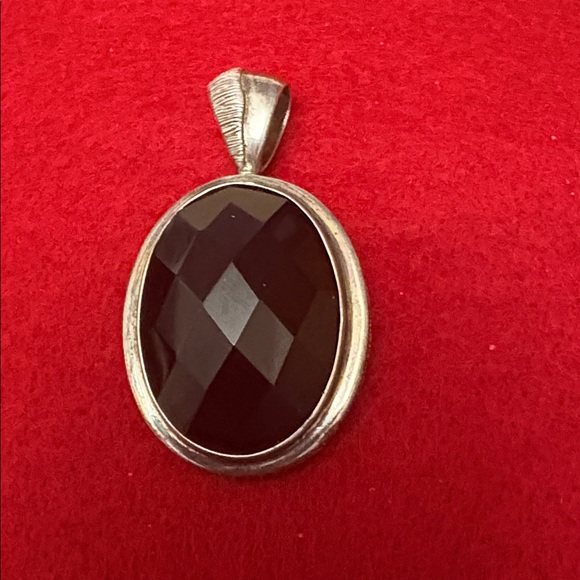 Jewelry - Sleek Large 925 Silver Faceted Hematite Oval Pendant